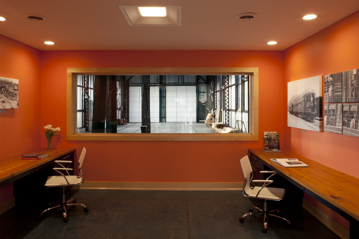 Interior office with orange walls